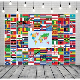 CORFOTO Fabric 5x3ft World Flags Backdrop International Country Flags Background Flags of The World Backdrop for School Classroom Holidays Around The World Celebrate Diversity Party Decorations