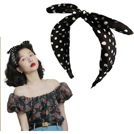 Headband for Women Polka Dot Headband Bow Knotted Wide Headbands for Women Face Wash Headband Hair Band Hoop No Teeth Bow Headbands Hair Headband Hair Accessories for Girls (Black, One size)