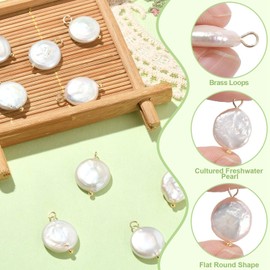 Ipotkitt 10 Pcs Floral White Natural Baroque Pearl Charms Cultured Freshwater Pearl Charms Keshi Pearl with Loops for DIY Jewelry Making
