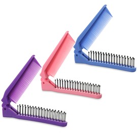 Folding Comb, 3 Pcs Portable Travel Comb Set Multicolor Foldable Hair Brush Double Headed Pocket Size Compact Folding Brush Massage Brush and Fine Tooth Hair Comb for Women (Pink, Blue, Purple)