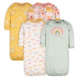 Gerber Unisex Baby Boy and Girls 4-Pack Sleeper Gown Gold 0-6 Months