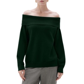 SUUKSESS Women Cashmere Off The Shoulder Sweater Oversized Ribbed Knit Long Sleeve Tops Loose Pullover Outfits (Green,XL)