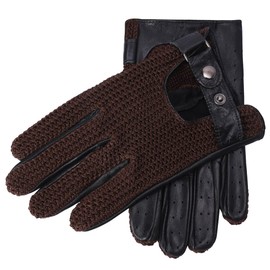 Harssidanzar GM030 Men's Touchscreen Crochet Stringback Driving Gloves, brown