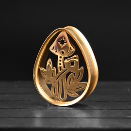 Vankula Ear Tunnels Flesh Stretcher Double Flared Plugs Gauges Water-drop Flower Stainless Steel Ears Piercing Jewelry for Men Women 19mm(3/4") Flower Gold