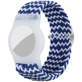 Bracelet for Kids Compatible with AirTag, Nylon Stretch Braided Air Tag Wristband, Protective Case for Airtag GPS Tracker Holder, Adjustable Elastic Watch Band for Toddler Child Elder (Blue & White)