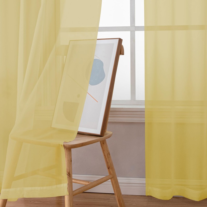 Simplebrand Yellow Short Sheer Kitchen Cafe Curtains 36 x 42