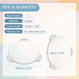 PATIKIL 10 Pack Biconvex Lens, 34mm Dia. 42mm Focal Length Aspheric Optical Lenses Magnifier Paperweight Acrylic Double Convex for DIY Office Desk Home Science Experiment Telescope