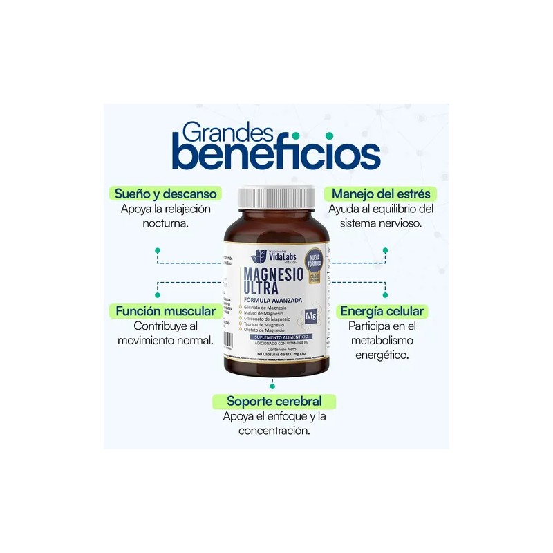 Magnesio Ultra Nutrientes Vidalabs México 60 Cápsulas