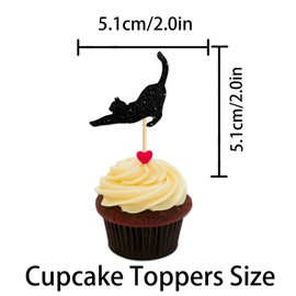 Cupcake Topper for Cute Pet Cat Theme Party Favors Decorations Men Women Kids Happy Birthday Baby Shower Party Decor Supplies set 18pcs Black Glitter Silhouette