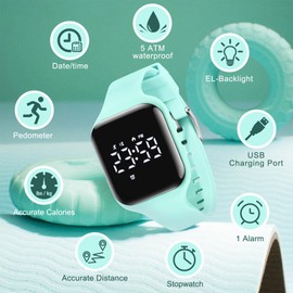Kids Watch Digital Watch for 5-12 Years Old Boys Girls, Kids Fitness Tracker Watch with Alarm Clock, Stopwatch, Step Counter Sports Watch, No App Waterproof Watch for Kids Teens Gifts