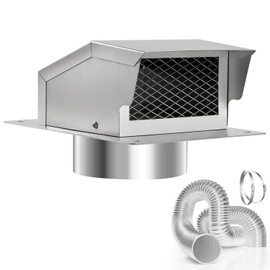 LTSEAME 6Inch Stainless Steel Roof Vent Kit, Removable Roof Vent, Bathroom Exhaust Roof Vent for Dryer, Galvanized Steel with Damper,5FT Aluminum Ducting and Duct Clamps