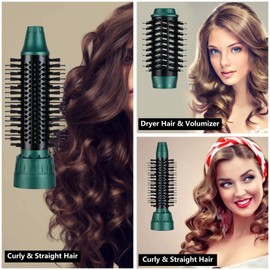 Sinperne 3 in 1 Hair Dryer & Volumizer, Ceramic Negative Ion Curling Dryer Styler with 3 Interchangerable Brush Heads (Green)