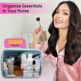 DANCOUR Large Clear Makeup Bag TSA-Approved Travel Cosmetic Pouch Spacious Transparent Toiletry Bag for Women and Girls Waterproof Clear Organizer Case Light Blue