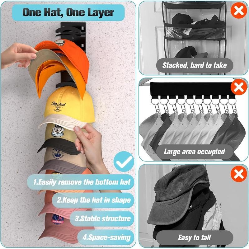 Hat Organizer for Baseball Caps 2Pack, Hat Rack for Wall