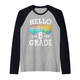 Hello 5th Grade Back To School Fifth Grade Squad Sunglasses Raglan Baseball Tee