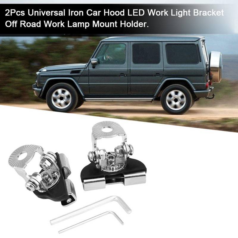 2Pcs Universal Iron Car Hood LED Work Light Bracket Off
