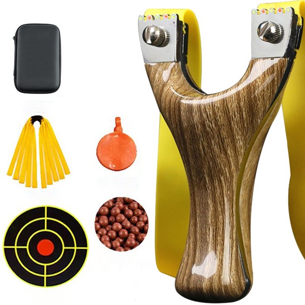 Outdoor Shooting Premium Slingshot: Metallic Core, Realistic Wood-Grain Handle, Triple-Layer