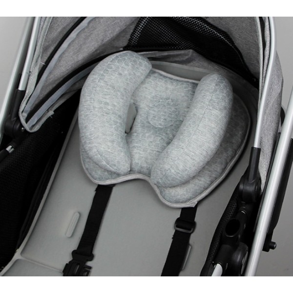 Qchomee Baby Travel Pillow Neck Brace Car Seat Pushchair Pram Stroller 2 in 1 Adjustable Baby Infant Neck Head Support Pillow Washable Car Seat Insert Cushion Toddler Baby 3 to 24 Months Grey 29x22cm