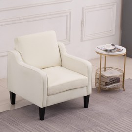 VINGLI Accent Chair for Living Room, Mid Century Modern Chair Comfy Chair Beige Armchair for Bedroom, Upholstered Sofa Chair, Reading Chair for Small Spaces