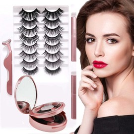 Pestañas Postizas Magneticas, Kit de 10 Pares Pestañas Magnéticas con Delineador Magnético y Pinzas, 3D Pestañas Postizas Reutilizables Naturales con Espejo, No Necesita Pegamento