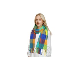 Sumato Scarf for Women Fall Winter Lightweight Shawl Wraps Long Big Blanket Women Scarves Warm Soft Cashmere Feel Plaid Pattern Blue
