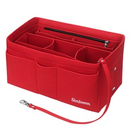 Simboom Handbag Organiser Insert, Women Purse Insert Organizer Bag in Bag with Detachable Bag and Key Chains (Red, XL)