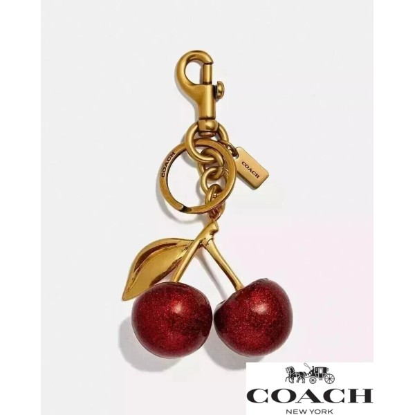 Coach Metal Brass Cherry Keychain - Red Apple Charm with