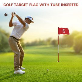 TIXIPEM Golf Flag with Tube Inserted [1pcs] - Nylon Putting Green Golf Target Flag with the Number 6 Use for Indoor & Outdoor Courts & Practice Field - [Red - 20 IN]