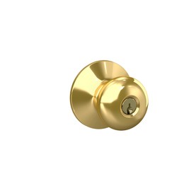 Schlage F51A PLY 605 Plymouth Door Knob, Keyed Entry Lock, Bright Brass