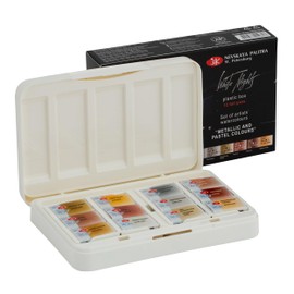 White NIghts Extra Fine Professional Artists Grade Watercolors Set 12 Full Pans Metallic Colors in Plastic Palette by Nevskaya Palitra