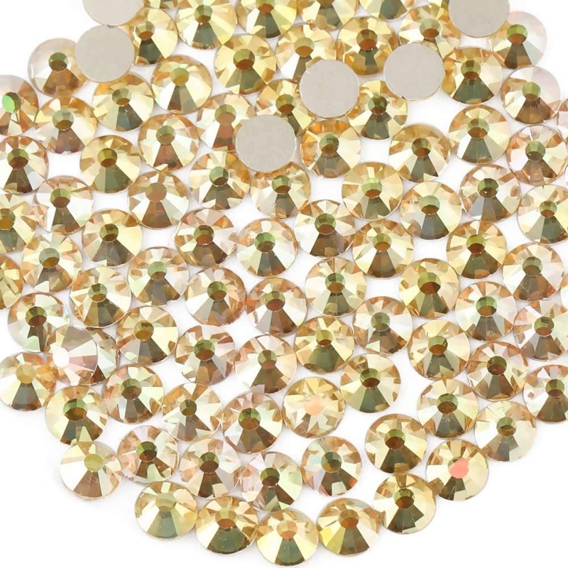 beadsland Flat Back Crystal Rhinestones Round Gems, Metal Sunlight (4.6-4.8mm)
