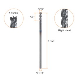 HARFINGTON 5pcs Carbide Square Nose End Mill Bit 1/16" Cut Dia 4 Flutes TiAlN Coated Milling Cutter for Hardened Steel Metal (1/16" Shank 1/4" Cut Length 1-1/2" Long 45 Degree HRC49-51)