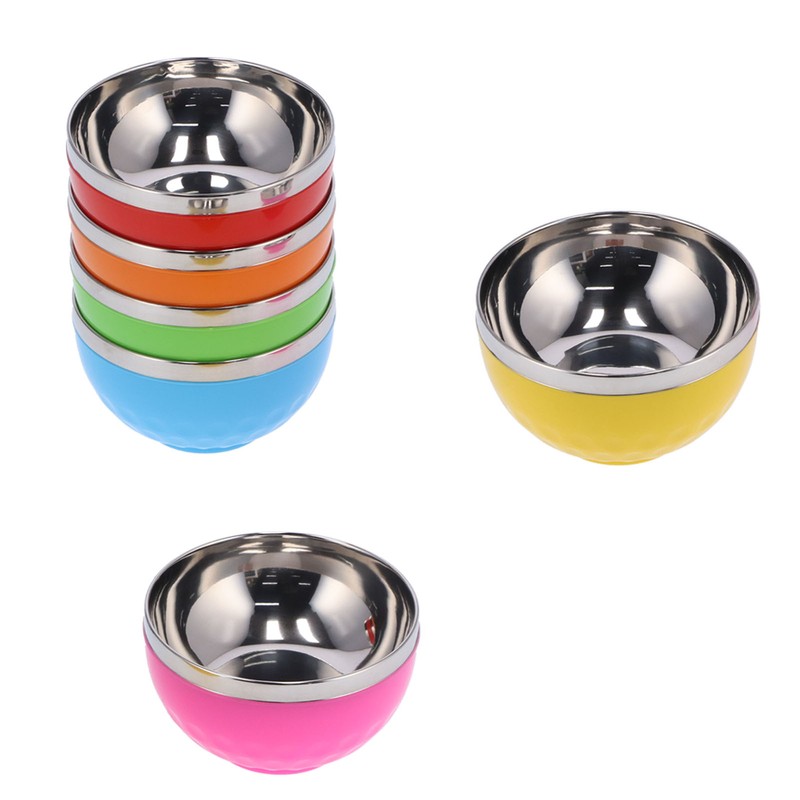6Pcs set Color Stainless Steel Bowl Heat Insulation Salad Noodles