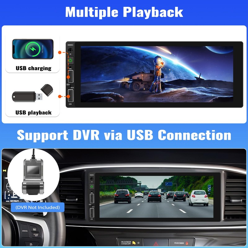 UNITOPSCI Single Din Touchscreen Car Stereo with Wireless Apple CarPlay