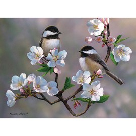Bits and Pieces - Cherry Blossom Chickadees 500 Piece Jigsaw Puzzles for Adults - Each Puzzle Measures 18 Inch x 24 inch - 500 pc Jigsaws by Artist Russell Cobane