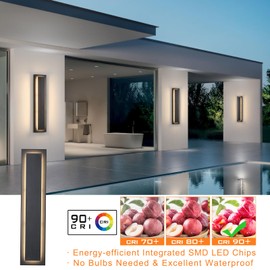 tewei 23.6 Inch Modern Outdoor Wall Sconce, Long Black LED Exterior Lighting Fixtures, Modern Large Outdoor Front Porch Lights Outdoor Wall Mount Lights for House, Warm White 3000K, 1 Pack