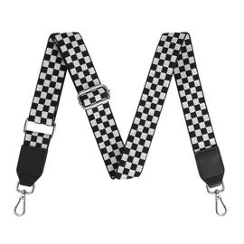Shoulder Strap Adjustable Bag Strap 3.8 cm Wide Shoulder Strap Replacement Shoulder Strap with Silver Twist Buckle Bag Strap for Shoulder Bag, Carry Bag, Handbag (Black/White Checked)