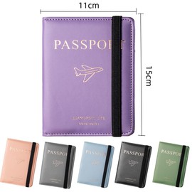 SamHeng Airplane Passport Holder, Universal Passport Cover with Card Slot & Elastic Strap for Women Men, PU Leather Travel Wallet Organiser for Passport Tickets Credit Cards Boarding Passes (Purple)