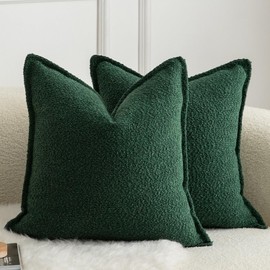 Mandioo Pack of 2 Cushion Covers 55cm x 55cm Decorative Accent Solid Woven Textured Throw Pillow Covers cases Bedroom Living Room Couch Sofa Home 22 x 22 Inch Green