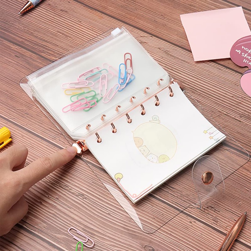 A7 Soft PVC Binder Cover Clear Rose Gold Refillable Budget
