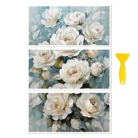 Peacoblue Rub on Transfer Decal Sticker for Furniture Craft Decor 6"x12" Vintage White Rose, 3Pcs Waterproof UV DTF Transfer for Drawer Dresser Glass Porcelain Wood Plastic