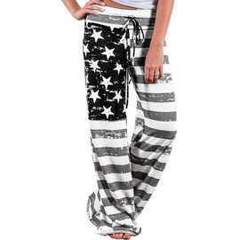 Askwind 4th of July Women's American Flag Drawstring Wide Leg Pants Leggings (US, Alpha, Medium, Regular, Regular, Flag)