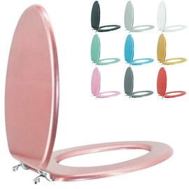 BLOFDE Elongated Toilet Seat Wood Toilet Seat Prevent Shifting with Zinc Alloy Hinges American Standard Size Toilet Seat Easy to Install also Easy to Clean (Elongated,Sparkling Queen Red)