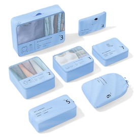 Suitcase Organiser, Yomisee Packing Cubes, 7-Piece Suitcase Organiser Set, Packing Cube Set, Travel Clothes Bags, Travel Organiser, Packing Bags for Suitcases (Blue)