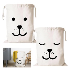 Pack of 2 Cotton Laundry Bags with Practical Drawstring, Laundry Bag Travel, Large Foldable Dirty Laundry Hamper, Reusable Dirty Laundry for Travel, Camping, Bathroom, 60 x 50 cm