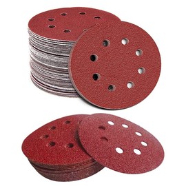 AIMALL 100PCS 125mm x 125mm 5-Inch Sanding Discs, 8-Hole Orbital Sander Pads, 60 80 100 120 240 Grit, Hook & Loop Aluminum Oxide Sandpaper for Wood, Metal, and Finishing Work