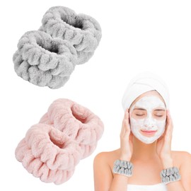 4 Pcs Wrist Towels for Washing Face-Dorbetar, Microfiber Wrist Bands for Washing Face, Spa Wristbands for Washing Face, Face Wash Wristbands, Arm Bands for Washing Face for Woman Children（ Pink，Gray）