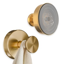 Gold Shower Hooks - 2 Pcs Quick-Mount Rustproof Gold Suction Cup Hooks for Shower, Kitchen, Glass Door, Mirror, Tile - Removable Suction Towel Hook That Holds up to 11Lbs for Loofah, Bath Robe, Towel