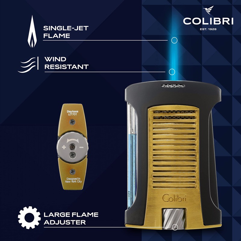 Colibri Daytona Windproof Butane Torch Lighter: Adjustable Flame, Refillable Single-Jet