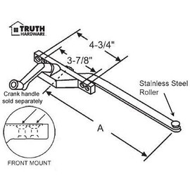 Casement Window Operator, Left Hand, Front Mount, Stainless Steel Roller, Chestnut Bronze, 6" Long A